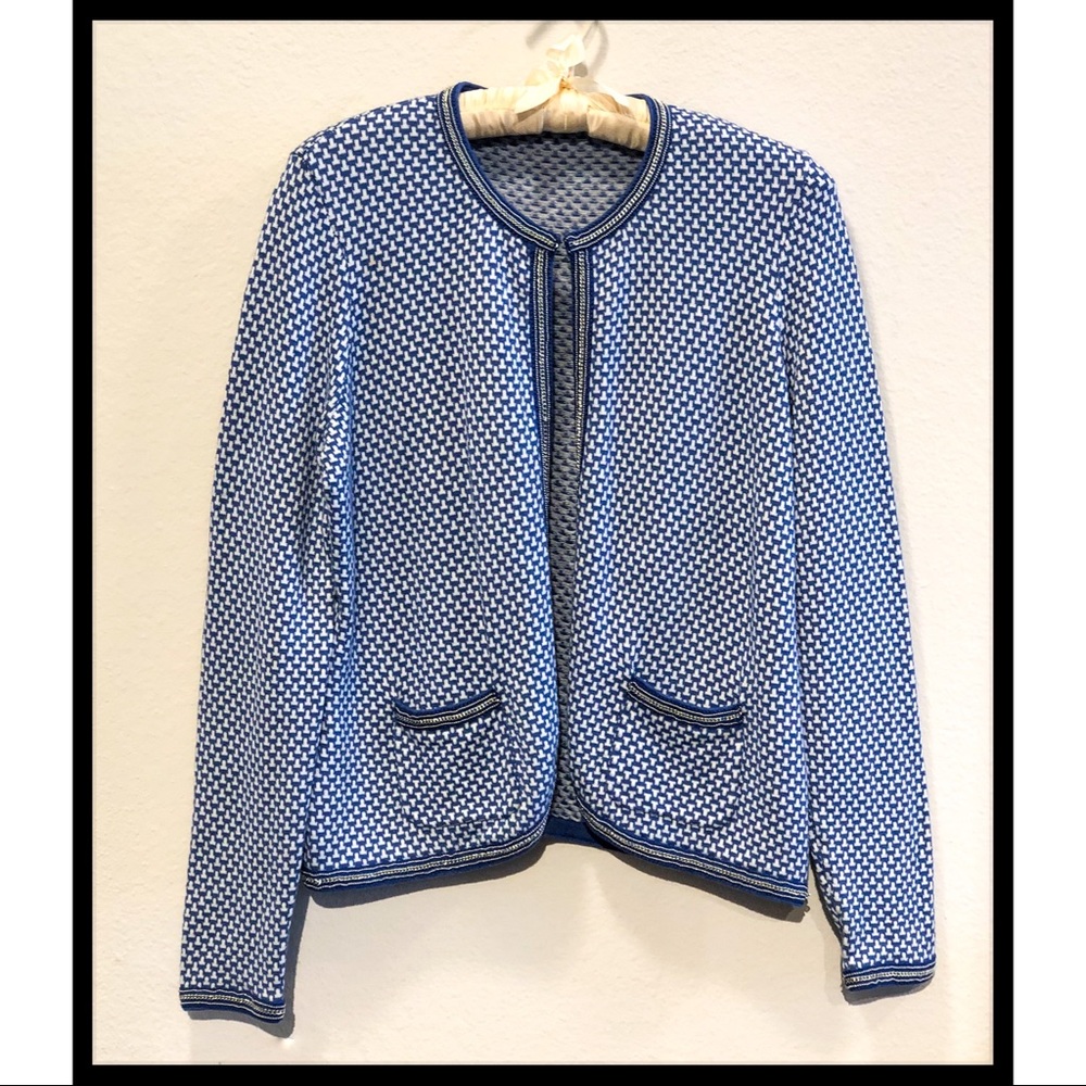 J. McLaughlin Silver Trim Blue Sweater